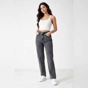 PacSun Mom Jeans 26 High Rise Gray Black Straight Leg Vintage Wash